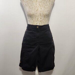 Chico's Size 0/S-4 Black Studded Front Seam Cuffed Zip Bermuda Shorts Casual